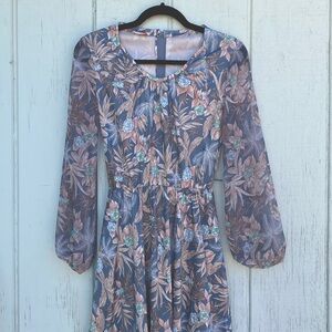 Bundle 3 for 50% off 1970s Tropical Print Poly Dress with Sheer Sleeves